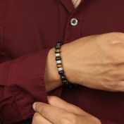 Bracelet Œil de Tigre Vert avec Prénoms pour Homme