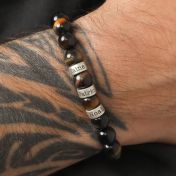 Bracelet Œil de Tigre Vert avec Prénoms pour Homme