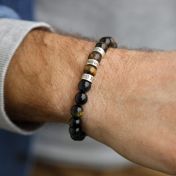 Bracelet Œil de Tigre Vert avec Prénoms pour Homme