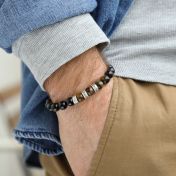 Bracelet Œil de Tigre Vert avec Prénoms pour Homme