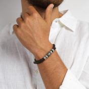 Hamsa Men Name Bracelet in Silver [Brown Leather]