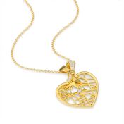 Collier Carte Liens du Cœur orné d’un Nœud avec Diamant - Plaqué Or 18ct