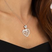 Ties of Heart Map Necklace with Diamond Bow [Sterling Silver]