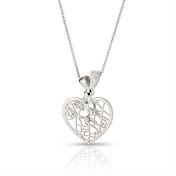 Ties of Heart Map Necklace with Diamond Bow [Sterling Silver]
