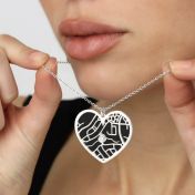Ties of Heart Silhouette Map Necklace [14 Karat White Gold]