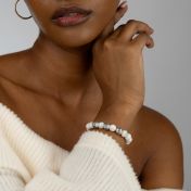 Howlite Beaded Bracelet - Engraved Spheres [Silver]