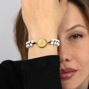 Precious Spot Howlite Engraved Map Bracelet [14 Karat Gold]