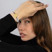 Precious Spot Howlite Engraved Map Bracelet [14 Karat Gold]