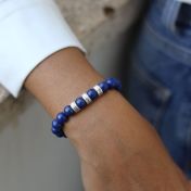 Lapis Lazuli Women Name Bracelet with 0.20 ct Diamonds [Sterling Silver]