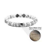 Bracelet Howlite Avec Nano Bible pour Femme [Argent 925]
