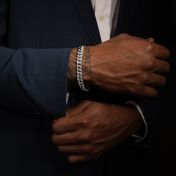 Diamond Cuban Link Chain Initials Bracelet - Sterling Silver