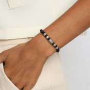 Bracelet Infini Onyx Noir avec Prénoms pour Femme [Argent 925]