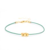 Intertwined Hearts Initials Bracelet - Green Cord [18K Gold Plated]