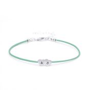 Intertwined Hearts Initials Bracelet - Green Cord [Sterling Silver]