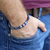 Lapis Lazuli and Hematite Men Name Bracelet - Sterling Silver