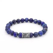 Lapis Lazuli Men Bracelet with Nano Bible [Silver]