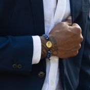 Lapis Lazuli Silhouette Map Men Bracelet [14 Karat Gold]