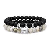 Last Minute Gift - Cross Picasso Jasper and Black Onyx Bracelet Set 
