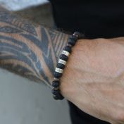 Lava and Bloodstone Jasper Name Bracelet - Sterling Silver