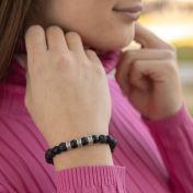 lava /onyx mixed wristband and engraved sterling spheres beads