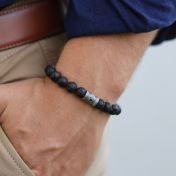 Bracelet Pierre de Lave avec Hamsa pour Homme