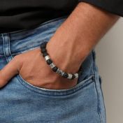 Hamsa Herrenarmband aus Lavastein mit Gravur