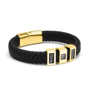 Schwarzes Herren-Lederarmband mit Nano-Bibel und Gravur - 750er Gold Vermeil