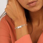 Pulsera con Barra Grabada y Cadena de Eslabones [Plata de Ley]