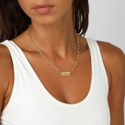 Link Chain Bar Engraved Necklace [18K Gold Plated]