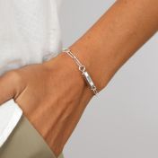 Pulsera de Cadena de Eslabones con Barra Hexagonal Grabada [Plata de Ley]