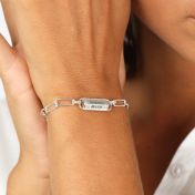 Pulsera de Cadena de Eslabones con Barra Hexagonal Grabada [Plata de Ley]