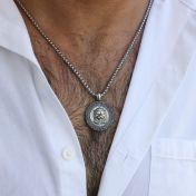 Collier Cœur de Lion avec Coordonnées pour Homme - Argent 925