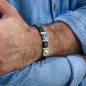Bracelet Mat Onyx et Coquilles d'Ormeau avec Noms pour Homme