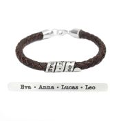 Men Brown Bracelet with Engraved Wrap Sphere in Silver
