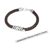Men Brown Bracelet with Engraved Wrap Sphere in Silver
