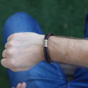 Men Brown Bracelet with Engraved Spheres in Gold Plating