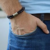 Men Brown Bracelet with Engraved Spheres in Gold Plating