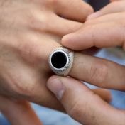 Black Onyx Engraved Ring for Men - Sterling Silver