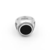 Black Onyx Engraved Ring for Men - Sterling Silver