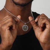 Family Compass Men Engraved Necklace - Sterling Silver