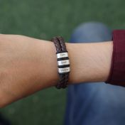 Double Layer Men Name Bracelet - Brown Leather