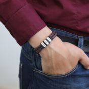 Double Layer Men Name Bracelet - Brown Leather