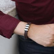 Double Layer Men Name Bracelet - Brown Leather