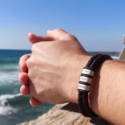 Double Layer Men Name Bracelet - Brown Leather