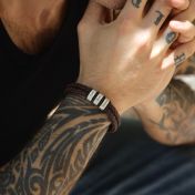 Double Layer Men Name Bracelet - Brown Leather