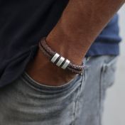 Double Layer Men Name Bracelet - Brown Leather