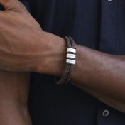 Dubbele Laag Mannen Naam Armband - Bruin Leer