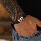 Double Layer Men Name Bracelet - Brown Leather