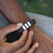 Double Layer Men Name Bracelet - Brown Leather