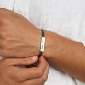  Bracelet for Men crafted in Dark Silver Herringbone Chain  and Engravings 